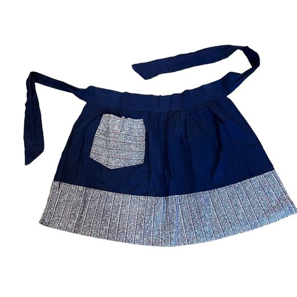 Vtg Handmade Half Apron Navy Blue Pink Pocket One Size Cotton Rock a Billy 1950s - Picture 1 of 3